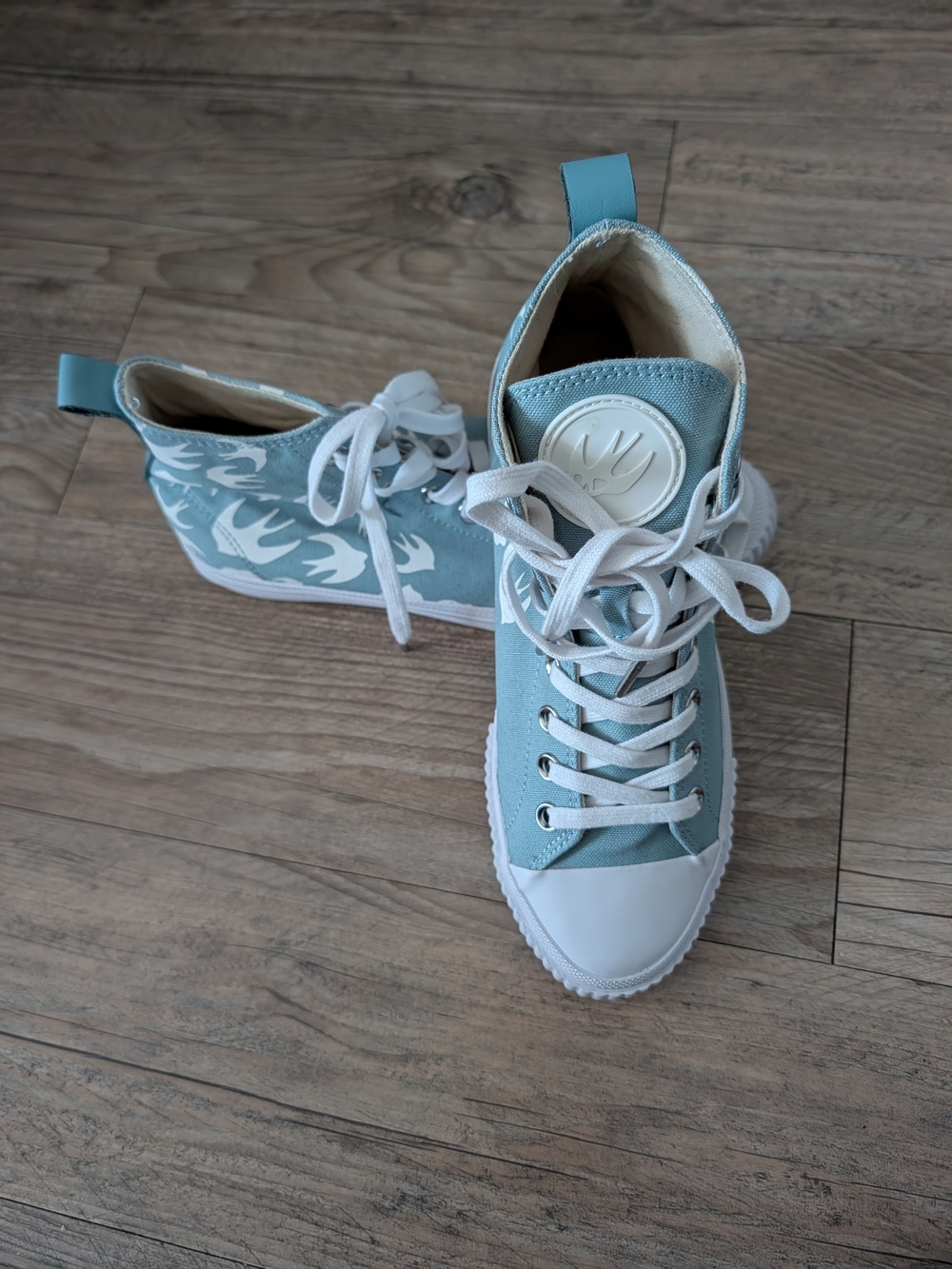 Women’s Blue High-Top Canvas Sneakers With Swallow Pattern Alexander McQueen